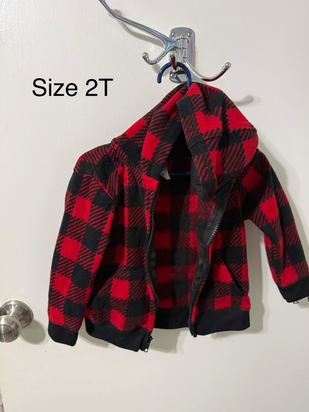 Red & Black Buffalo Plaid Hooded Fleece Jacket - Toddler